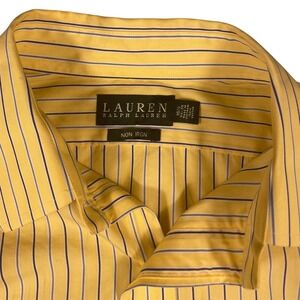 Lauren Ralph Lauren Mens Yellow Striped Non Iron Cotton Dress Shirt 16.5 34/35